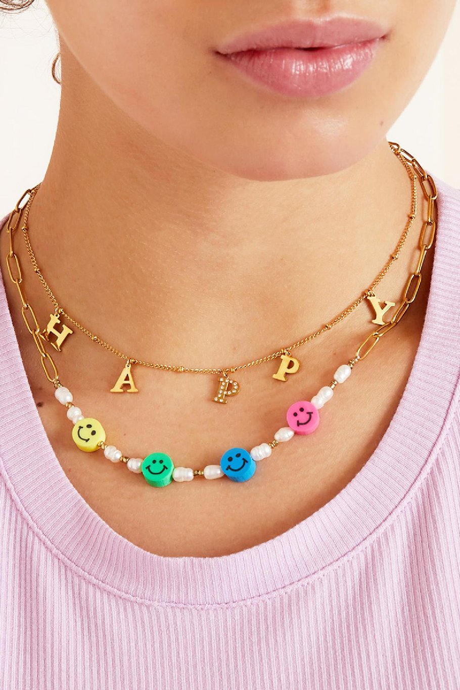 collier en acier inoxydable happy couleur or Image3